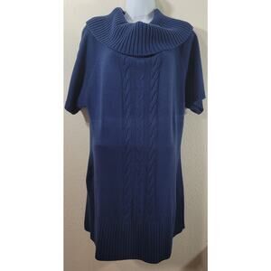 Lane Bryant Blue Cowl Neck Cable Knit Sweater 18 20 Short Sleeves Soft Stretchy